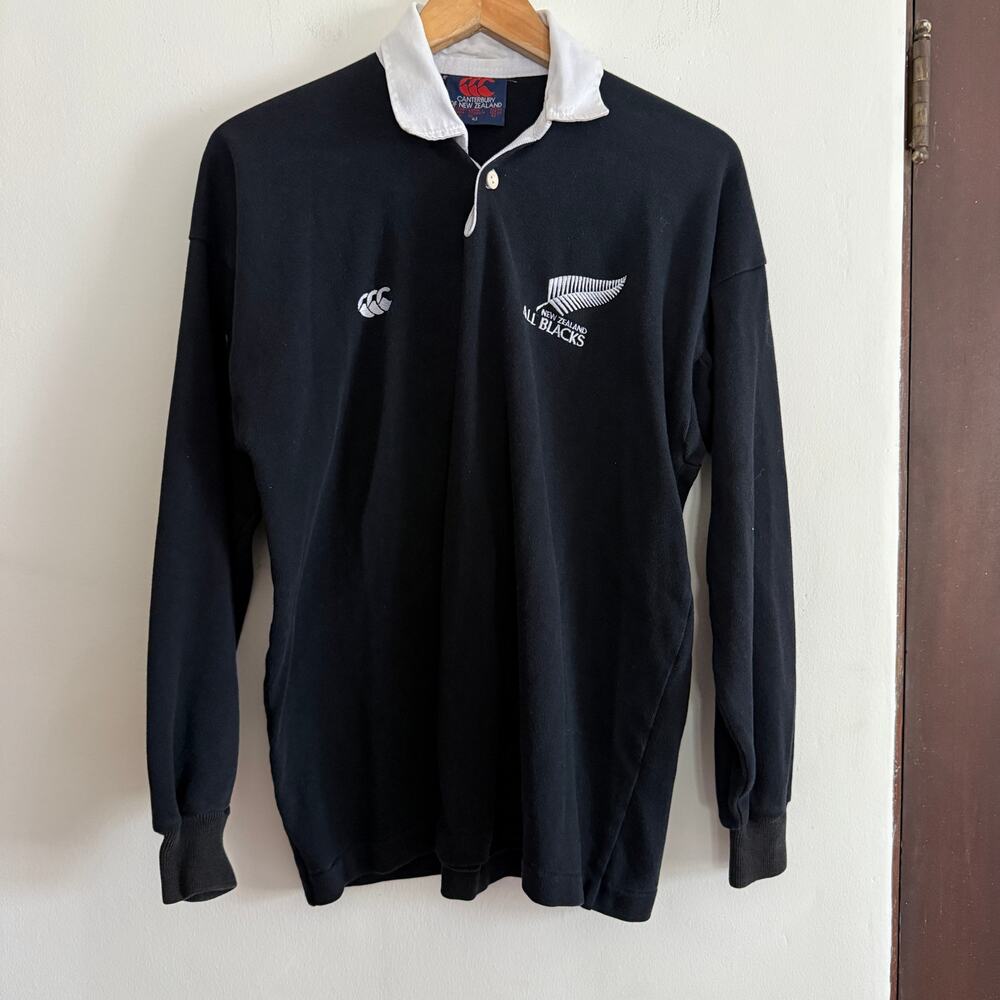 90s Vintage CANTERBURY OF NEW ZEALAND All Blacks Classic Rugby Jersey 42 Large